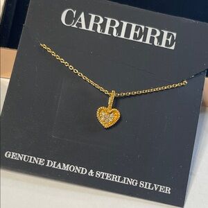 Carriere Genuine Diamond Gold Plated Heart Pendant Necklace 18”L